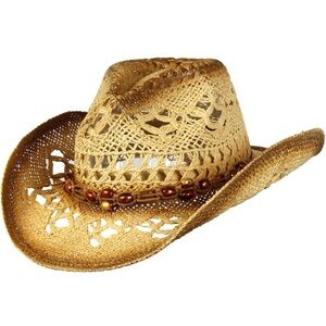 Cowboy hat with beaded trim band western cowgirl straw
